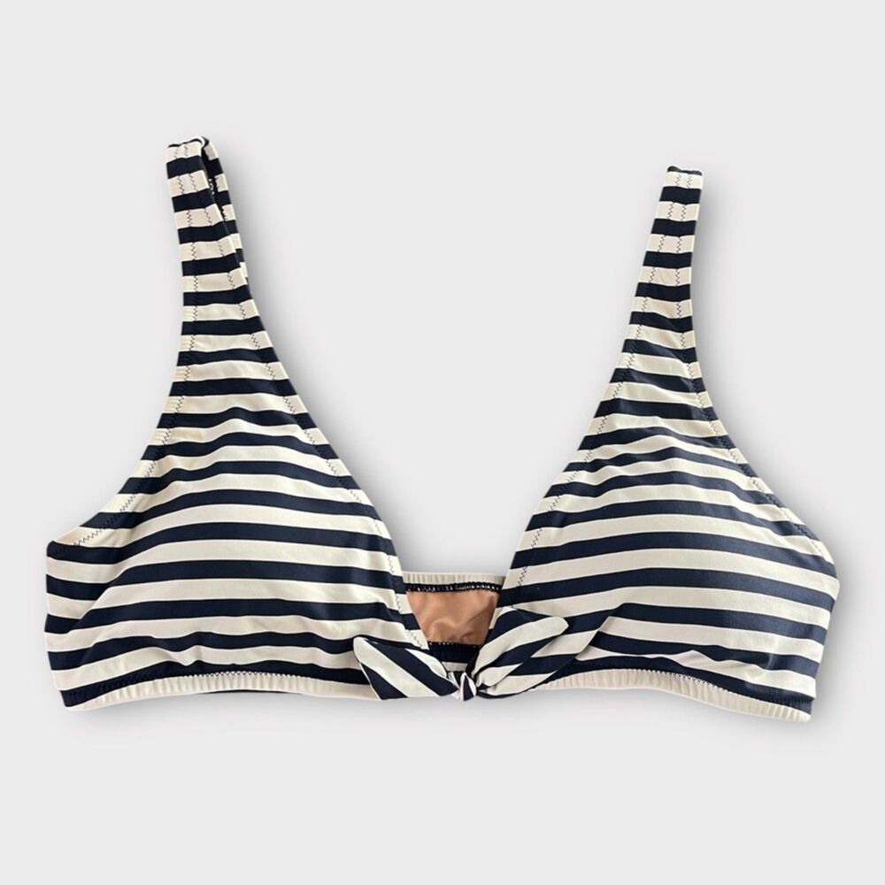 J.Crew Striped Triangle Bikini Top Navy/Black White Adjustable Swimwear Size M